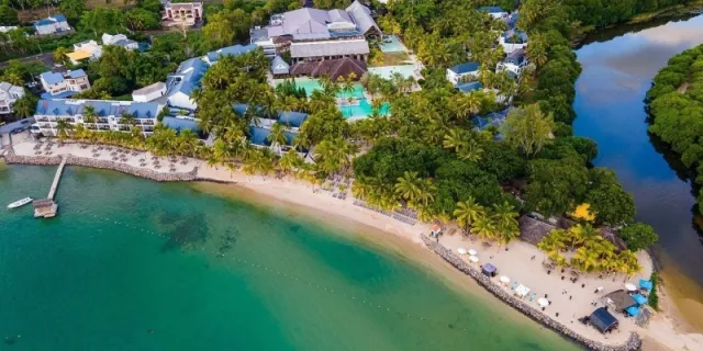 Aerial view over the beautiful Ravenala Attitude in Mauritius