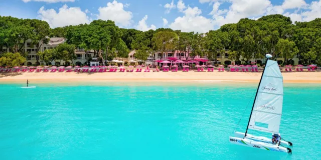 Sailing and paddleboarding at Sandy Lane in Barbados.