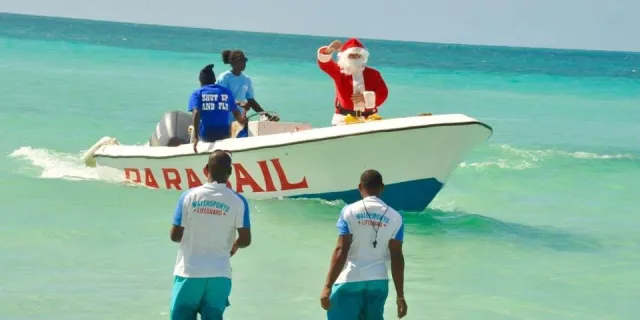 Santa arriving at Beaches Negril, Jamaica.