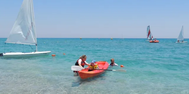 Zac kayaking at Levante Beach Resort, Rhodes.
