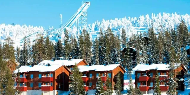 Exterior of Aurinkorinne Apartments, Lapland.